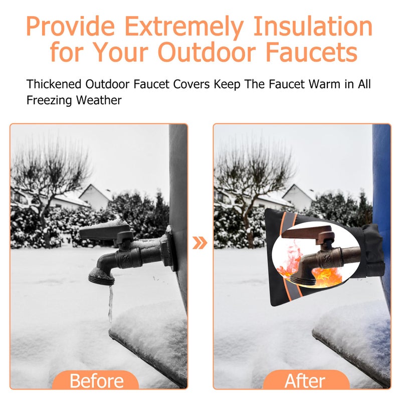 TRIOSEA Outdoor Faucet Cover, Thicken Outdoor Faucet Covers for Winter Freeze Protection 5.9 "" W x 7.1 "" H Orange Reflective Strip, Outside Faucet Socks Reusable Waterproof Insulated Wrap Spigot Cover, 4 Pack - Image 2